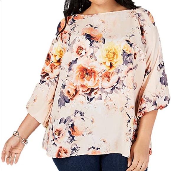 Charter Club Womens Floral Print 3 4 Sleeve Knit Top Pink Size X Large